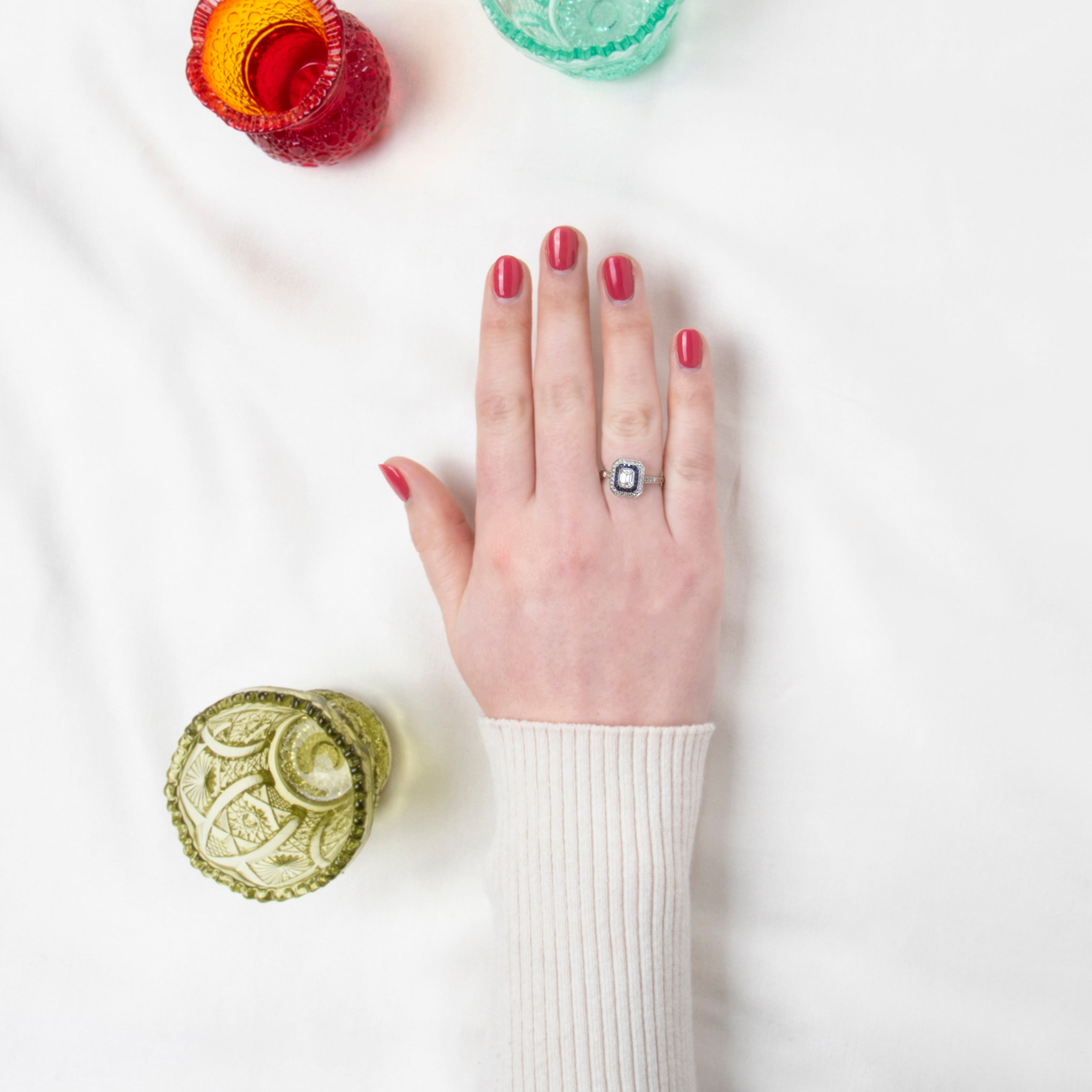 Abbott & Oaks Platinum Diamond Sapphire Art Deco Style Engagement Ring 6.25、mySite、hinf8tx79