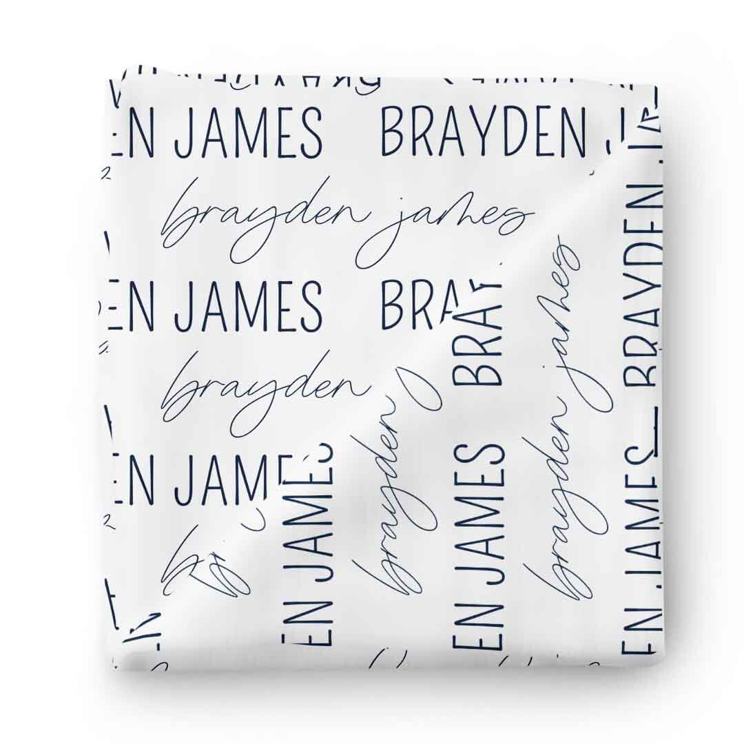  Personalized Dark Navy on White Baby Name Swaddle Blanket、mySite、layawaytickets