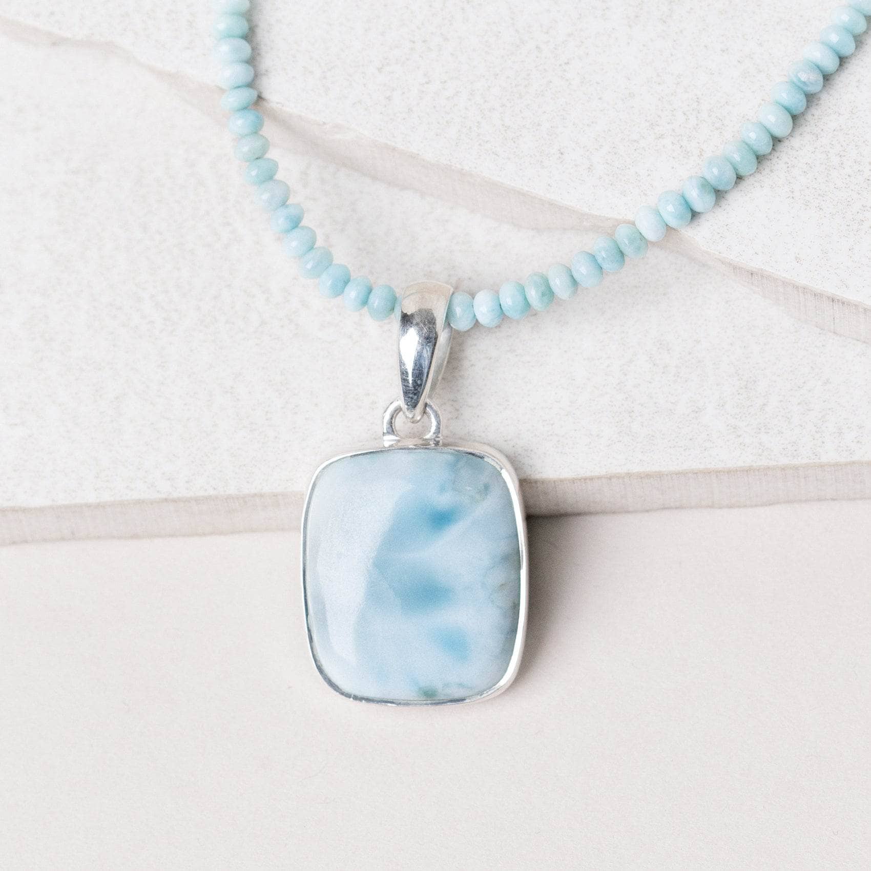 Rare Genuine Larimar Square Pendant Necklace、mySite、hinf8tx79