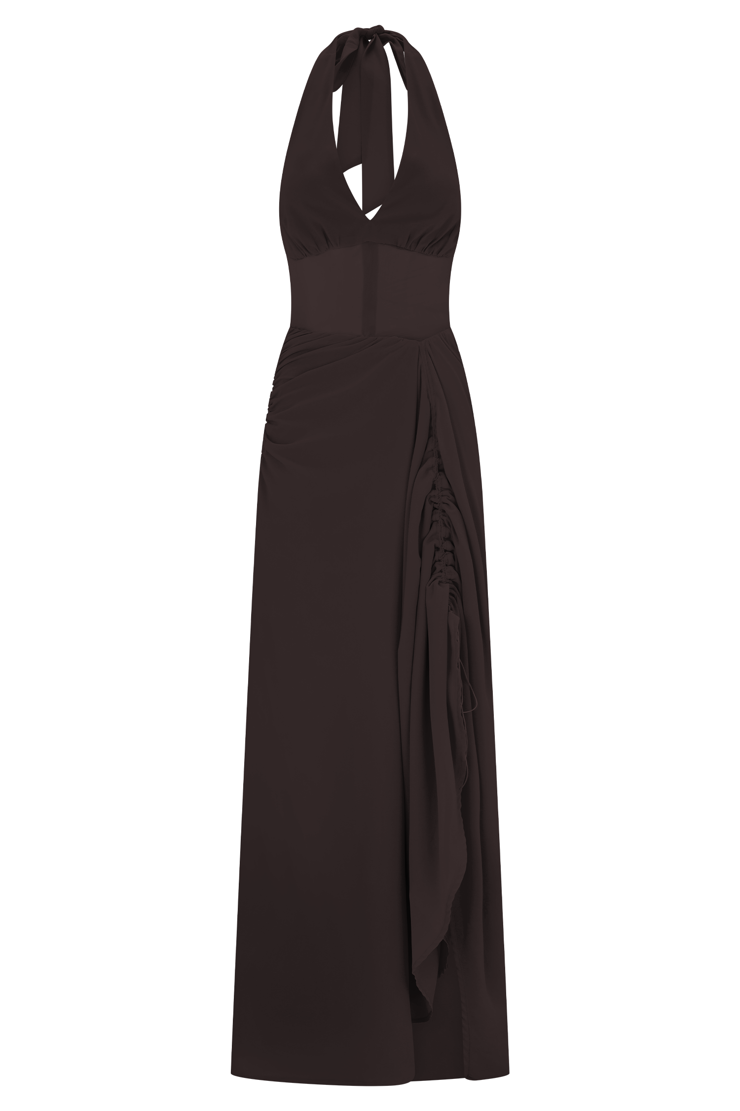 Jonna Chiffon And Mesh Maxi Dress - Dark Chocolate、mySite、solidvoid