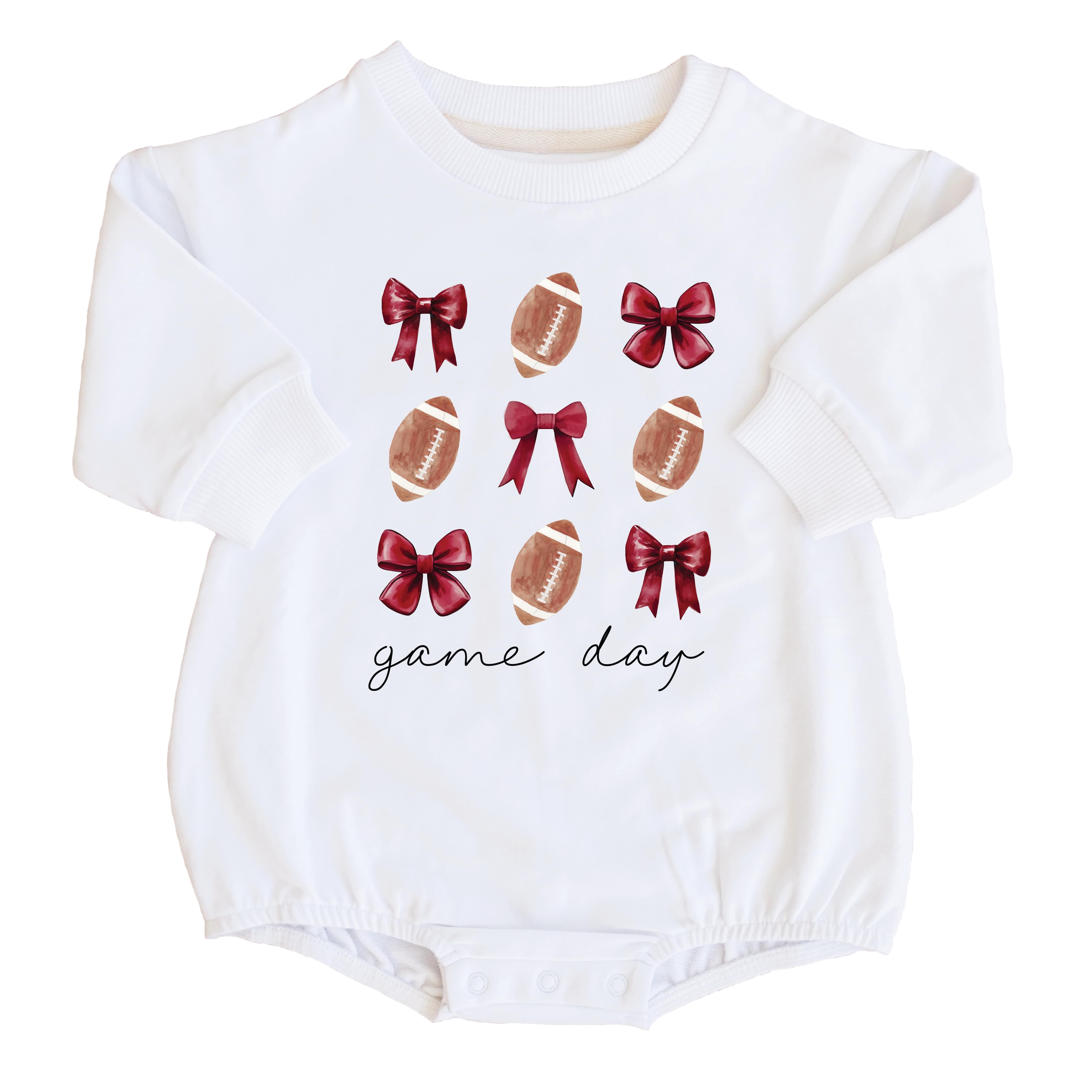  University of Oklahoma | Footballs & Bows Graphic Sweatshirt Bubble Romper、mySite、layawaytickets