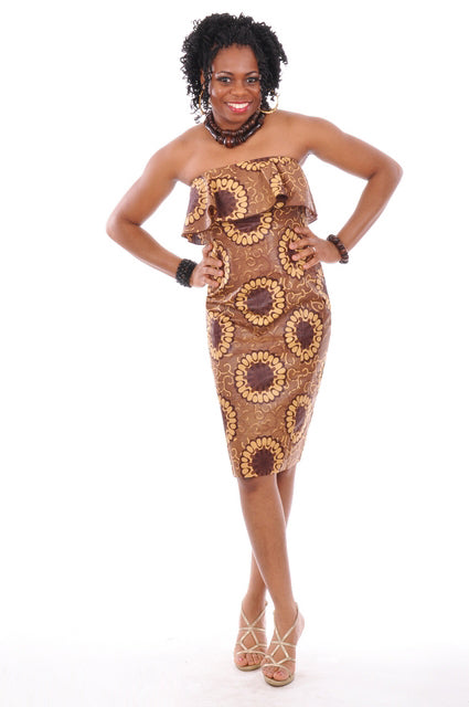 Brown African Print Sleeveless Dress-DP3038、mySite、solidvoid