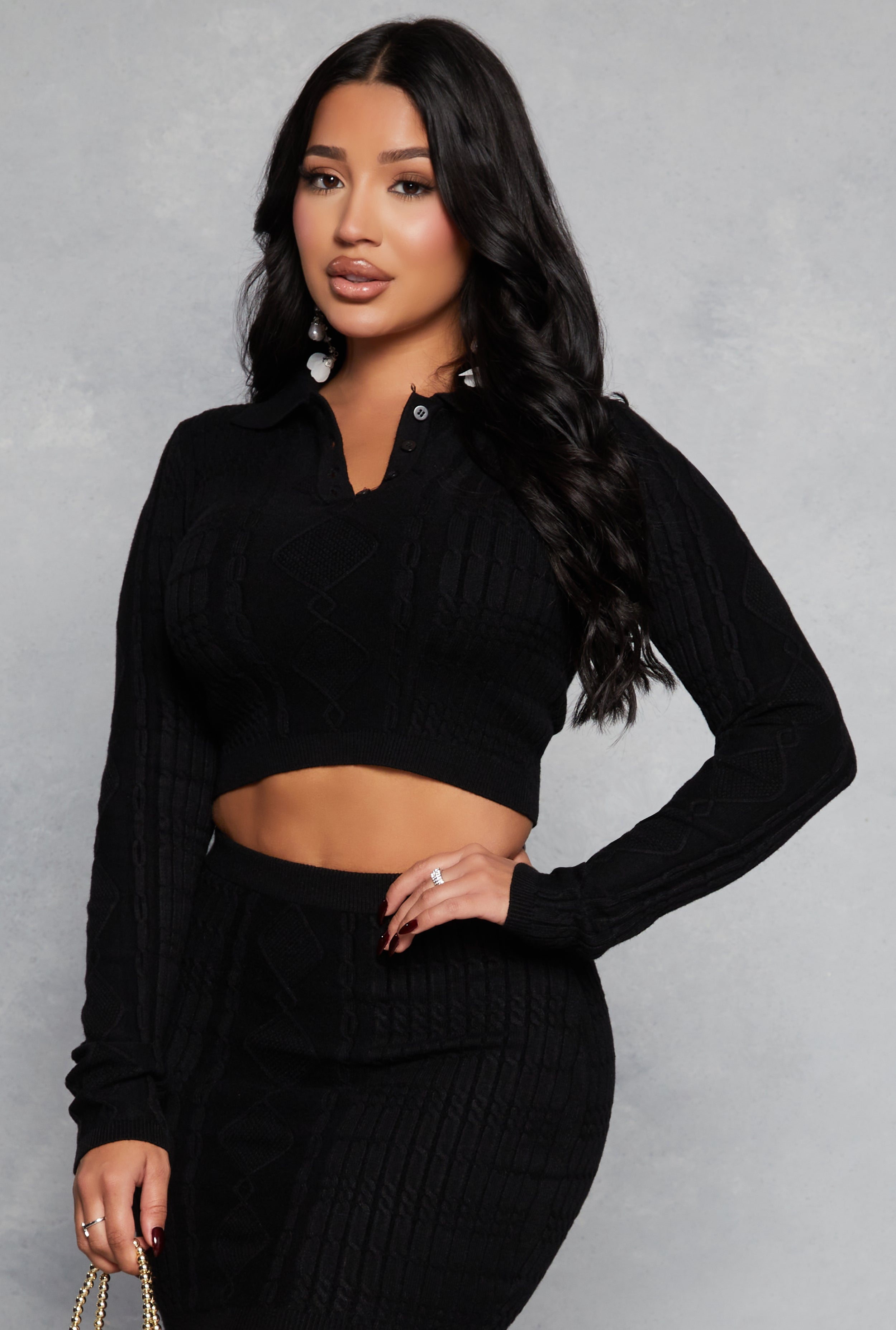 Daisy Cable Knit Cropped Polo Sweater、mySite、camillekostekn