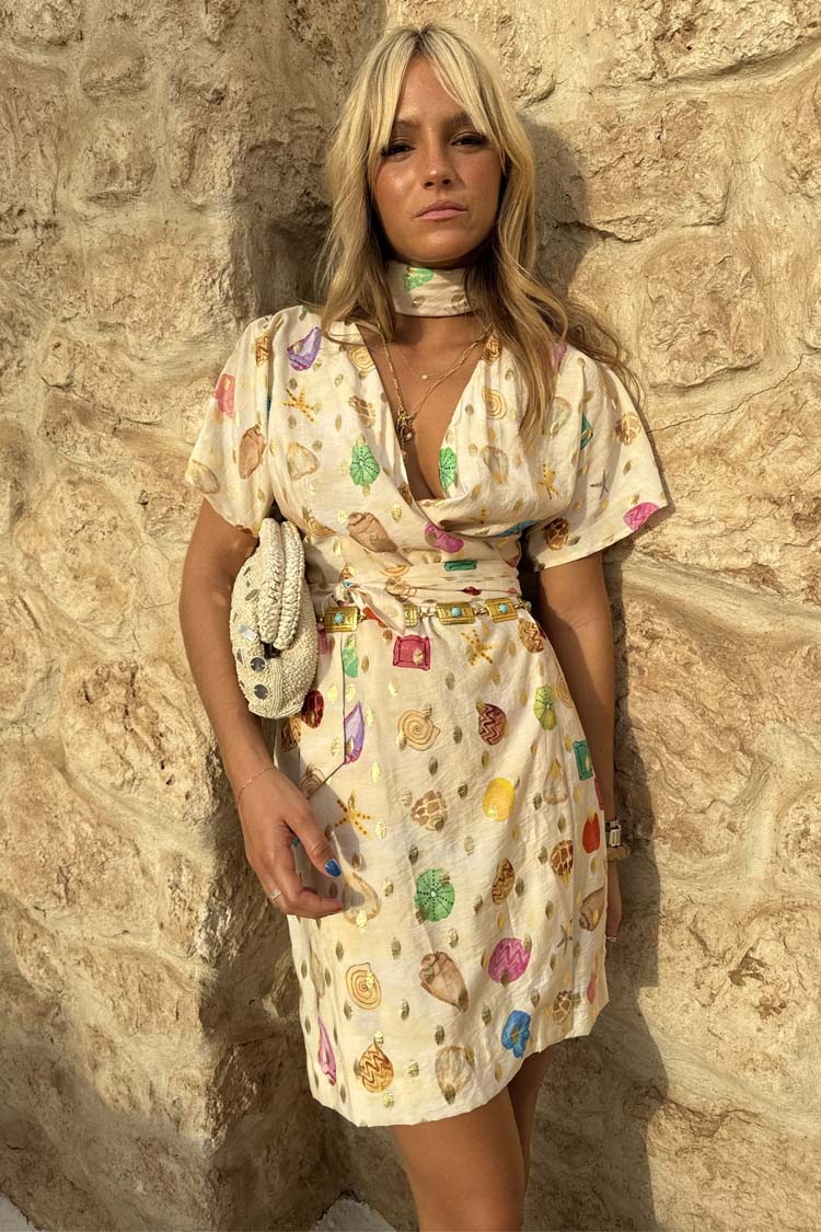 Cream Shell Mini Wrap Dress、mySite、solidvoid