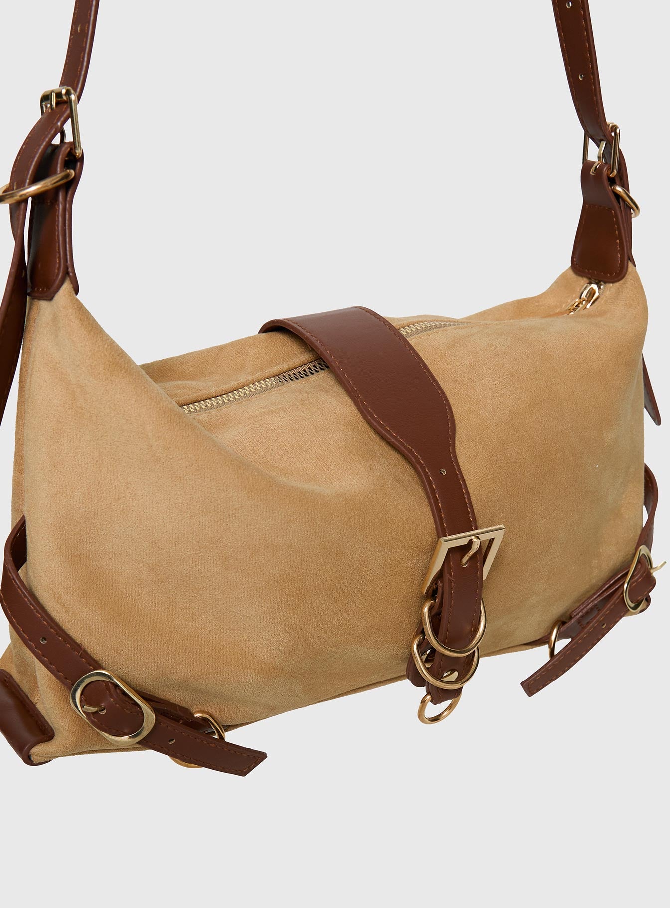 Anatolius Faux Suede Shoulder Bag Brown、mySite、solidvoid