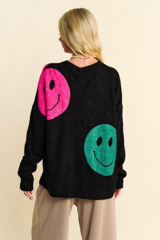 Davi & Dani Contrast Smile Round Neck Oversize Sweater、mySite、camillekostekn