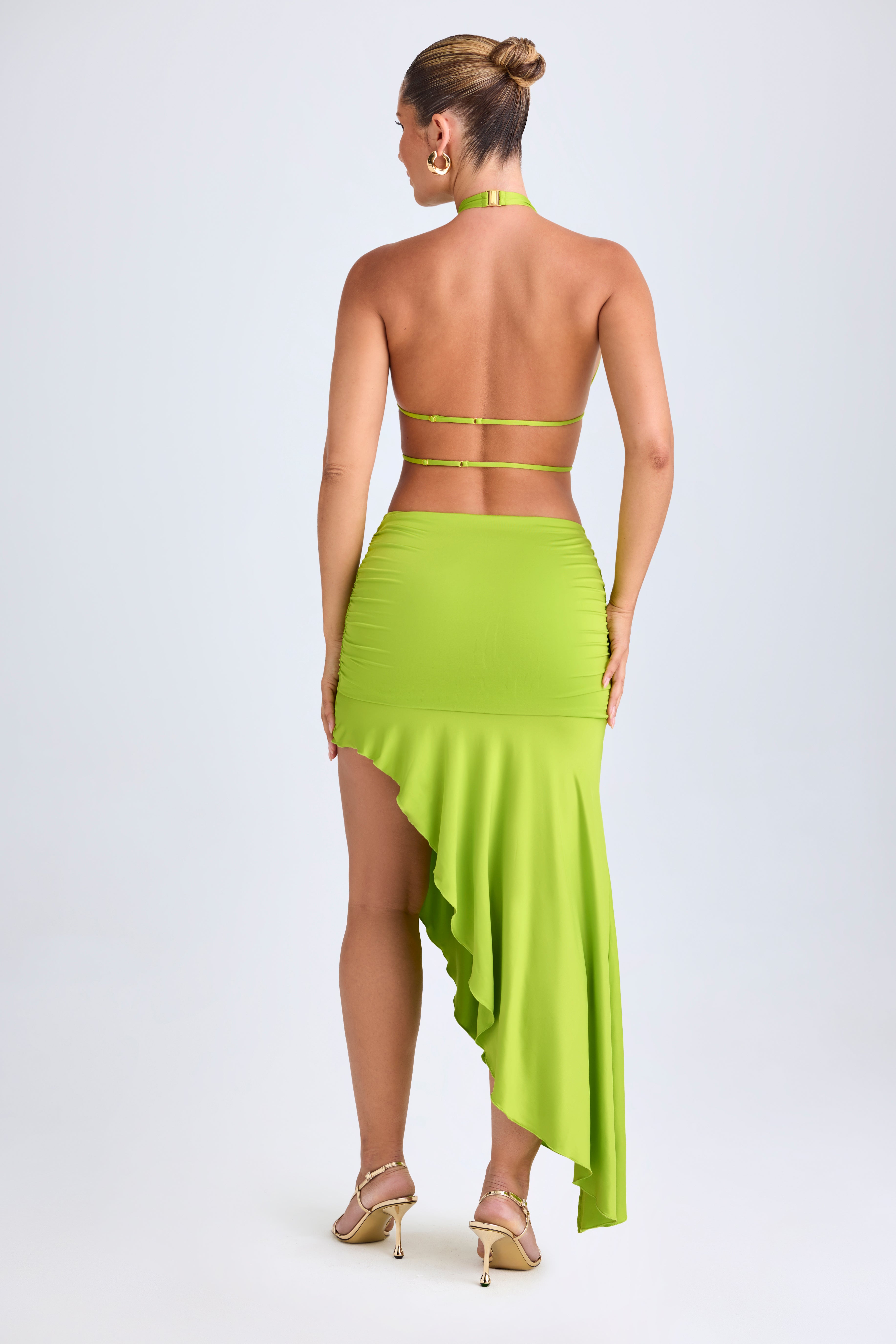 Asymmetric Cut-Out Halterneck Midaxi Dress in Lime Green、mySite、solidvoid