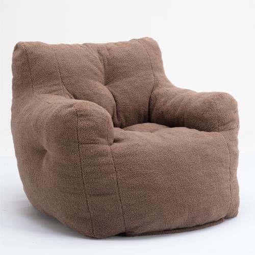 010-Soft Teddy Fabric Tufted Foam Bean Bag Chair With Teddy Fabric Dark Gray、、casual
