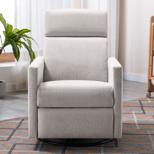 Modern Upholstered Rocker Nursery Chair Plush Seating Glider Swivel Recliner Chair, Gray、、casual