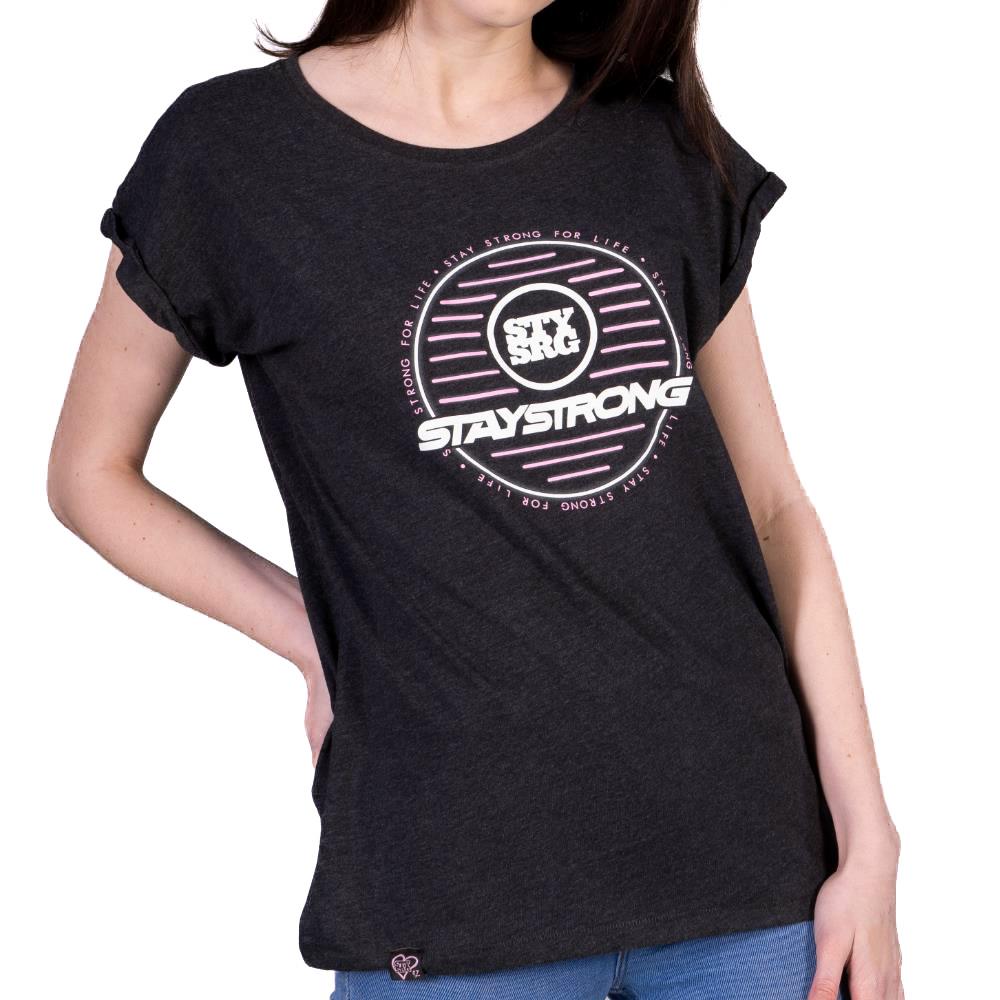  Stay Strong Neon Circle Womens T-Shirt - Charcoal、mySite、merchandisen