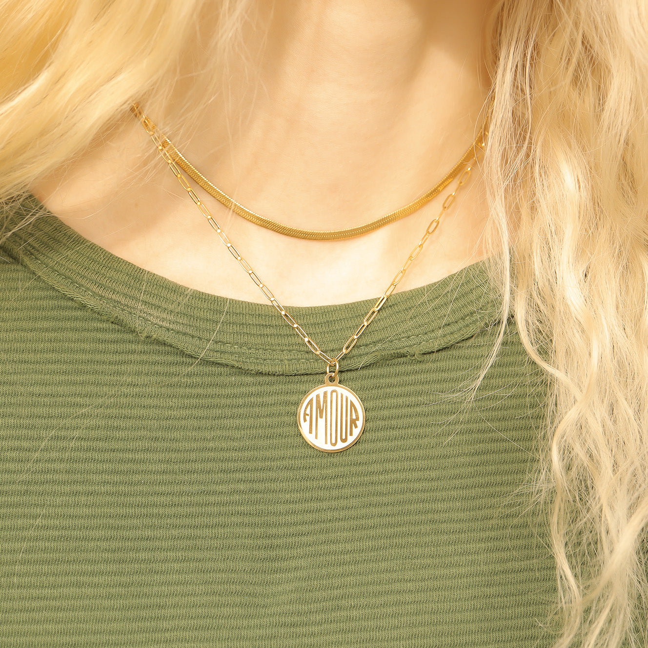 18K Gold PVD Stainless Steel Round Amour Charm / PDL0236、mySite、dreamappss