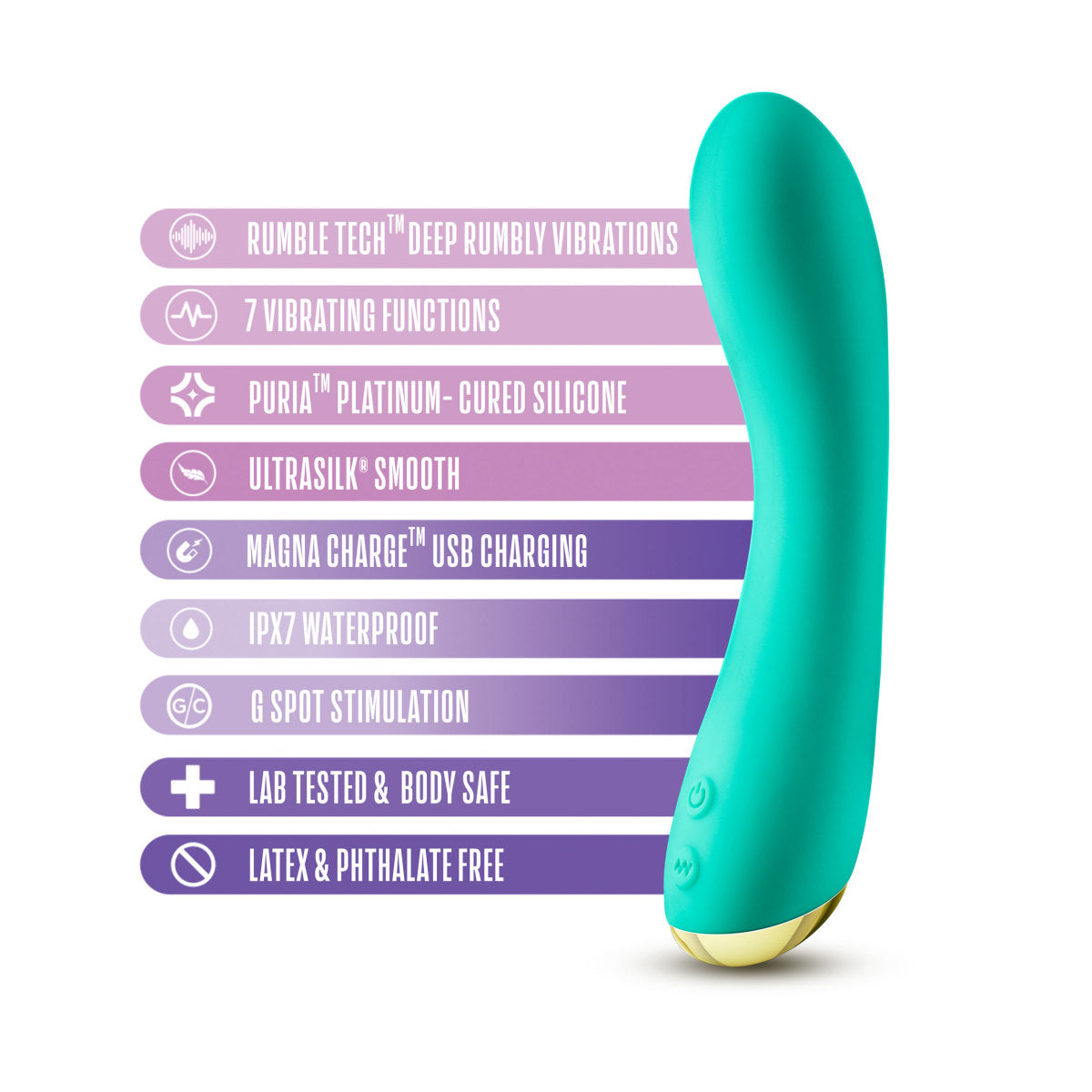 Aria By Blush® | Luscious AF: Enhanced G-Spot Stimulation Teal Silicone Vibrator with Powerful RumboTech™ Technology、mySite、bottomscart