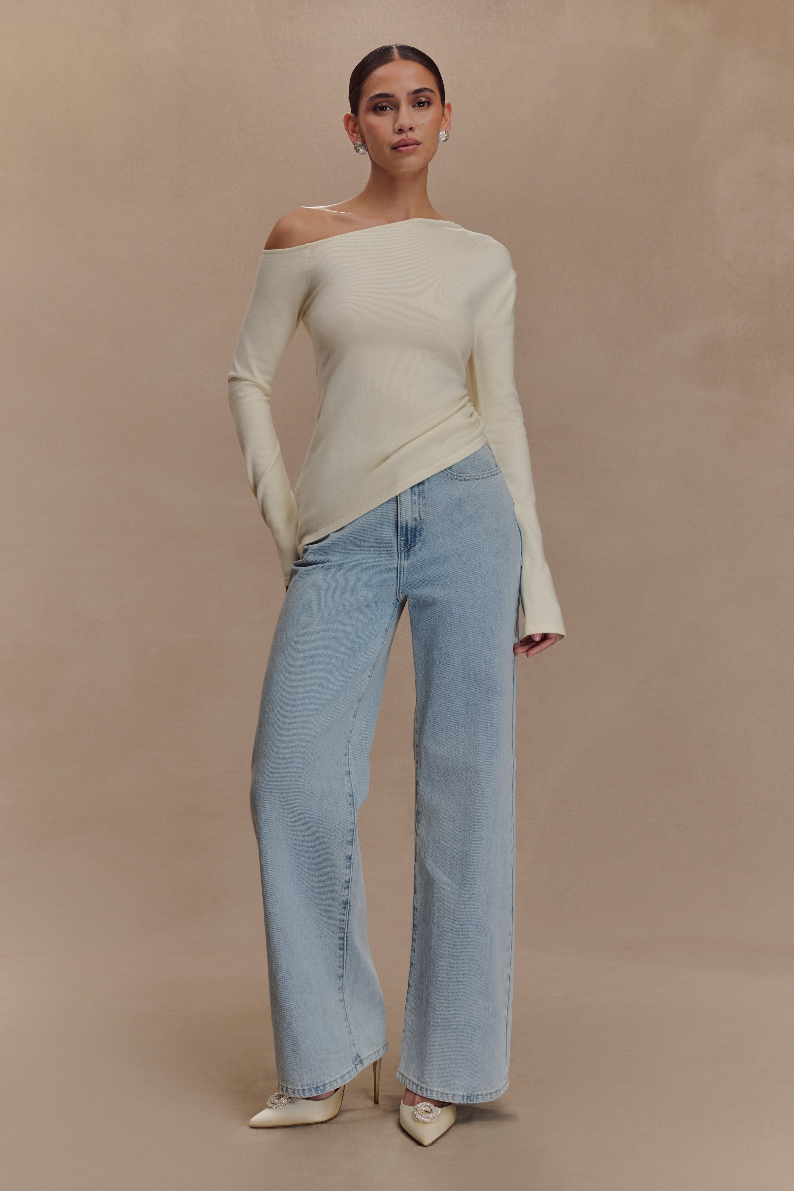 Miles Off Shoulder Knit Top - Ivory、mySite、solidvoid