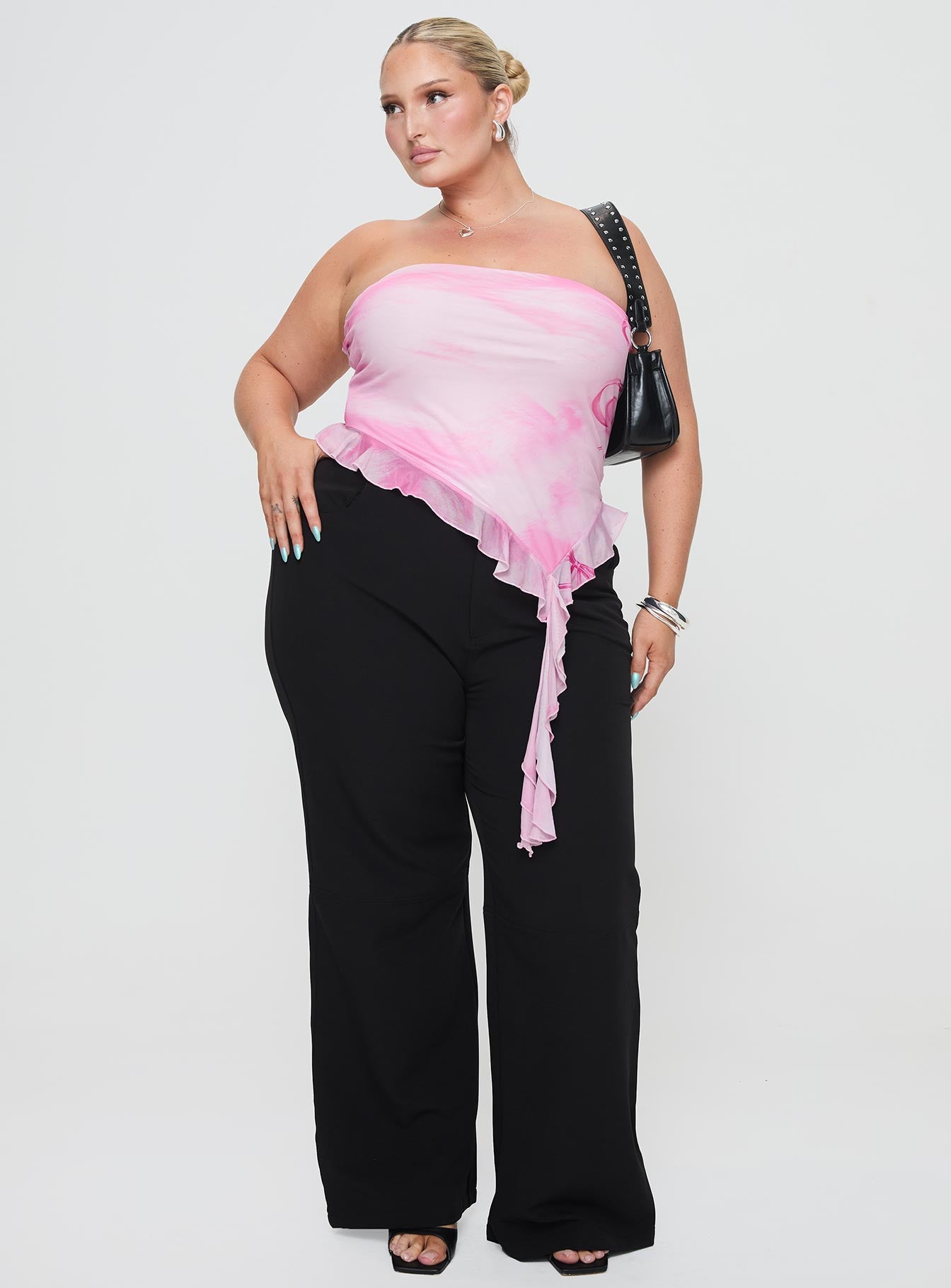 Travessa Asymmetric Tube Top Pink Curve、mySite、solidvoid