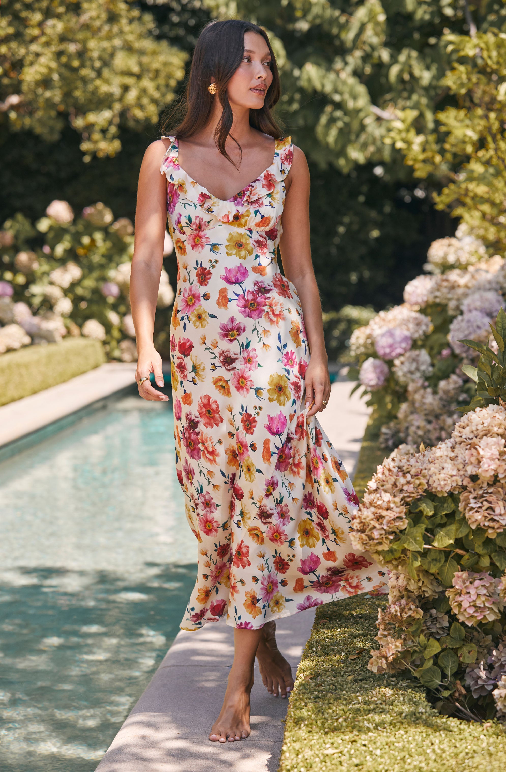 Zoie Floral Satin Ruffle Dress、mySite、solidvoid