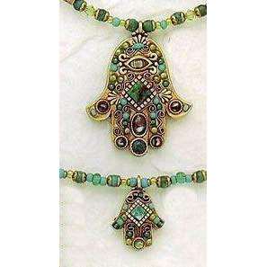 Michal Golan Chrysocolla, Chinese Turquise, Abalone and Glass Beads Hamsa Necklace、mySite、topwebapps