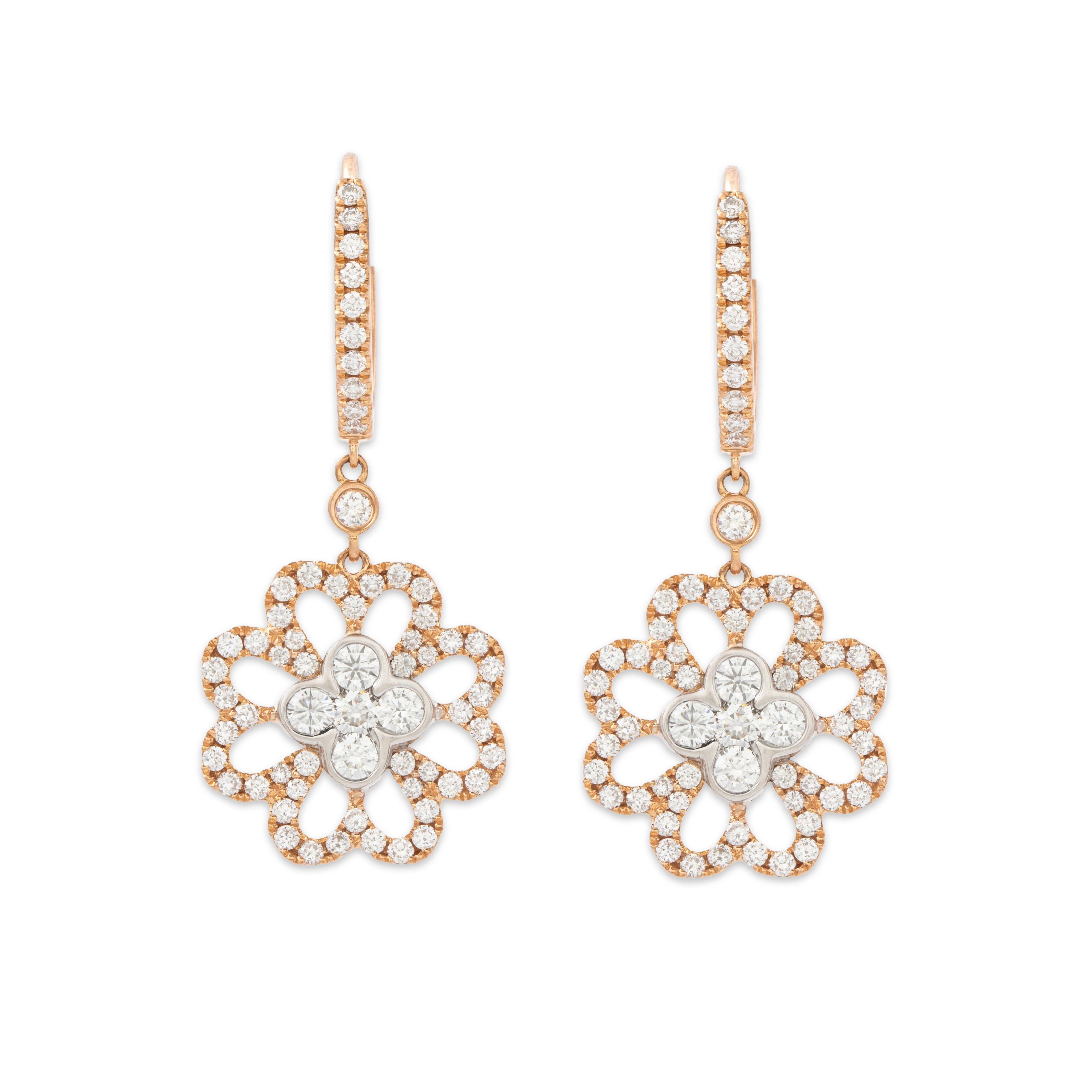 Vintage 18k Rose Gold 2cttw Diamond Brilliant Floriform Dangling Earrings、mySite、hinf8tx79