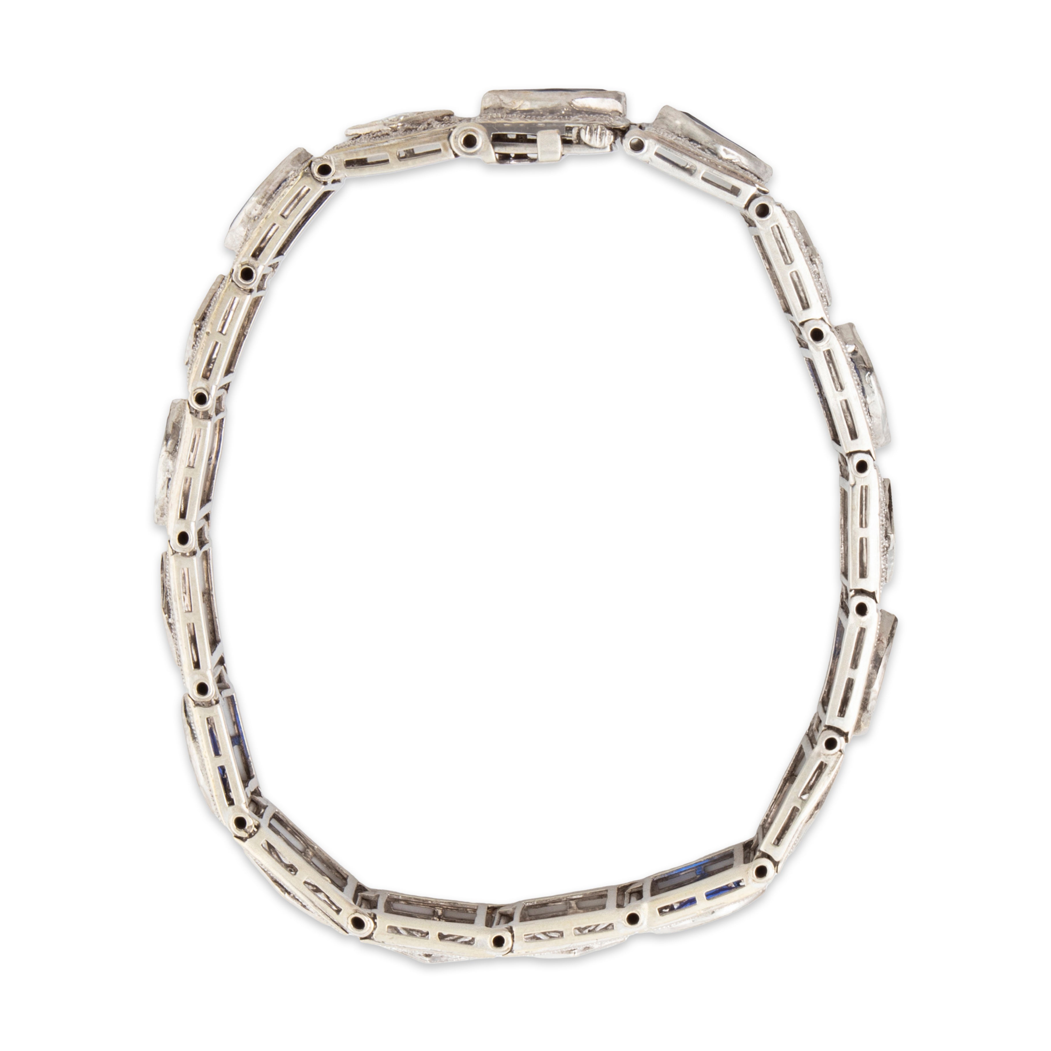 Vintage Platinum & 14k White Gold .774cttw Diamond Synthetic Blue Sapphire Filigree Bracelet、mySite、hinf8tx79