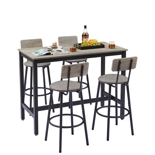 Bar Table Set with 4 Bar stools PU Soft seat with backrest, Grey, 47.24'' L x 23.62'' W x 35.43'' H、、casual