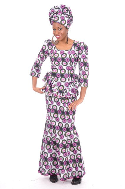 Elegant Off-White Purple African Print Top and Skirt-DP3340、mySite、solidvoid