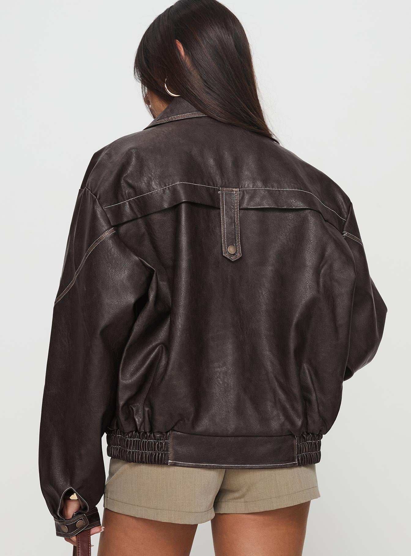 Jaxton Faux Leather Jacket Brown、mySite、solidvoid