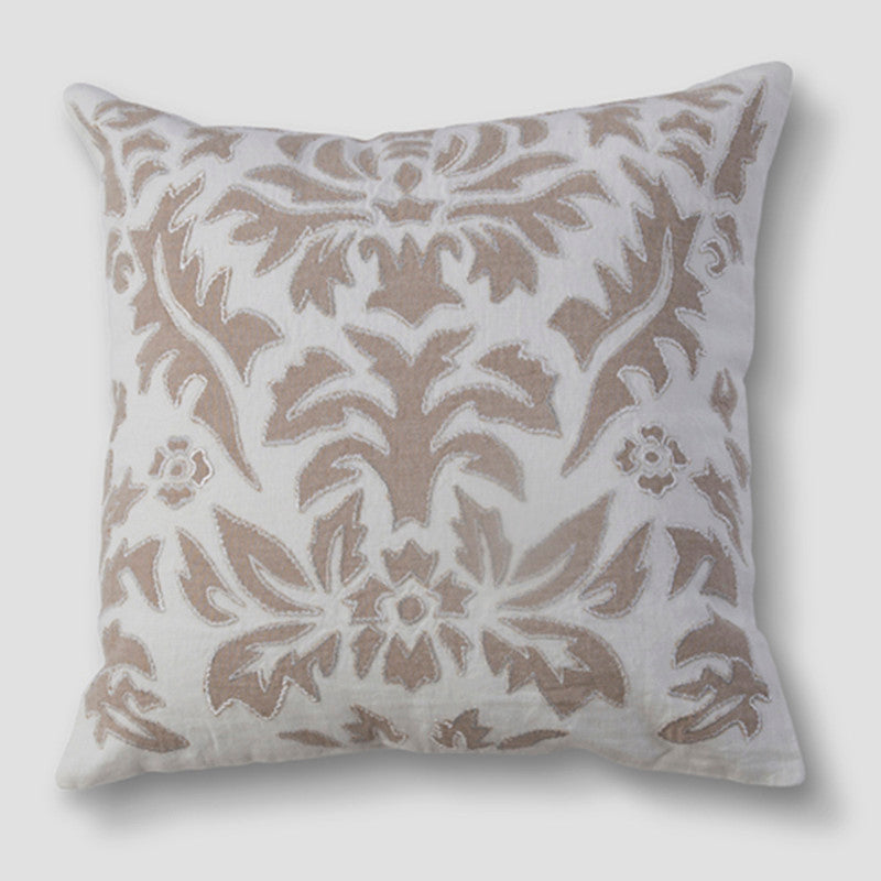 Linen Cushion Cover | Embroidered | Ivory & Beige | 45 x 45 cm、mySite、camillekostekn