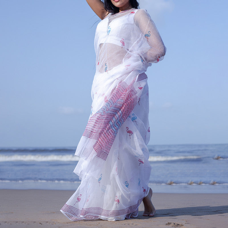 Kota Handblock Printed Saree | White & Red、mySite、camillekostekn