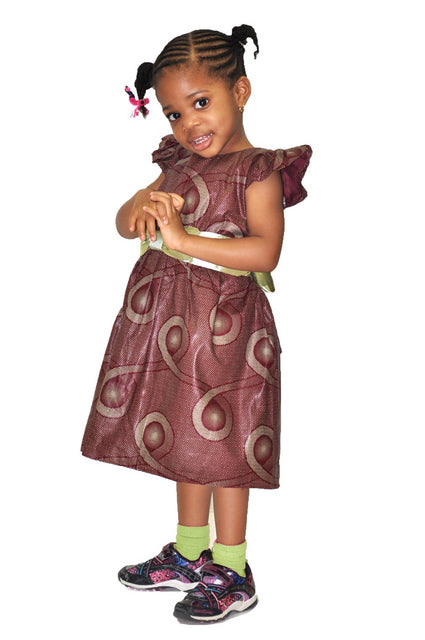 Burnt Umber and Green African Print Dress for Girls、mySite、solidvoid