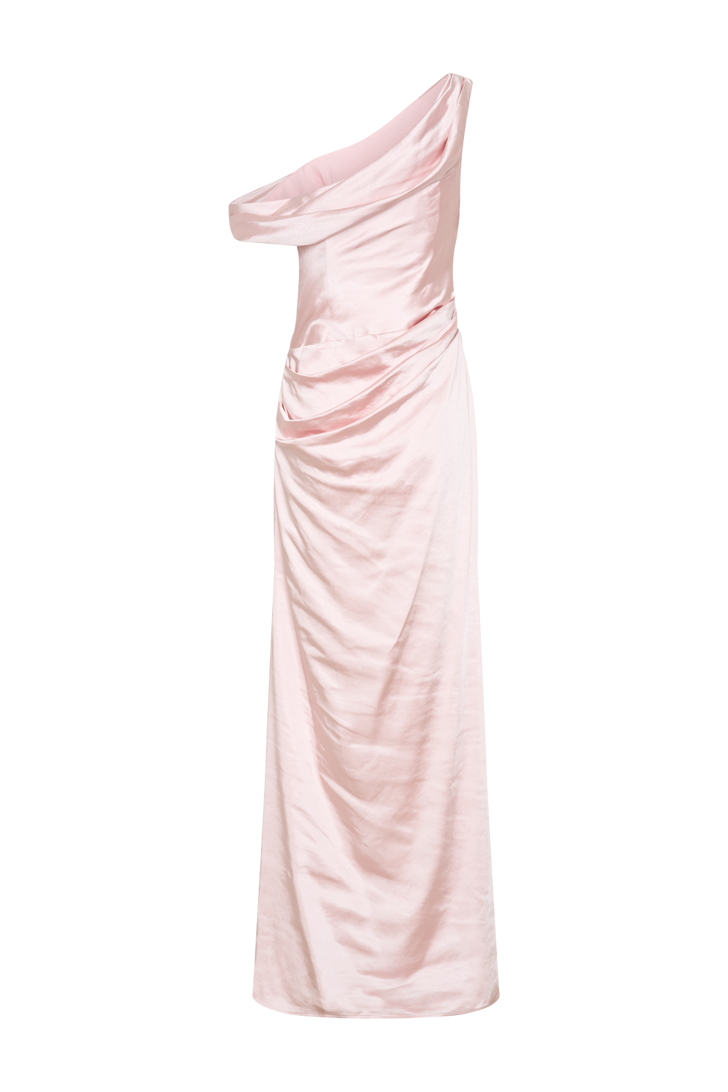 Dalia Off Shoulder Satin Maxi Dress - Soft Pink、mySite、solidvoid