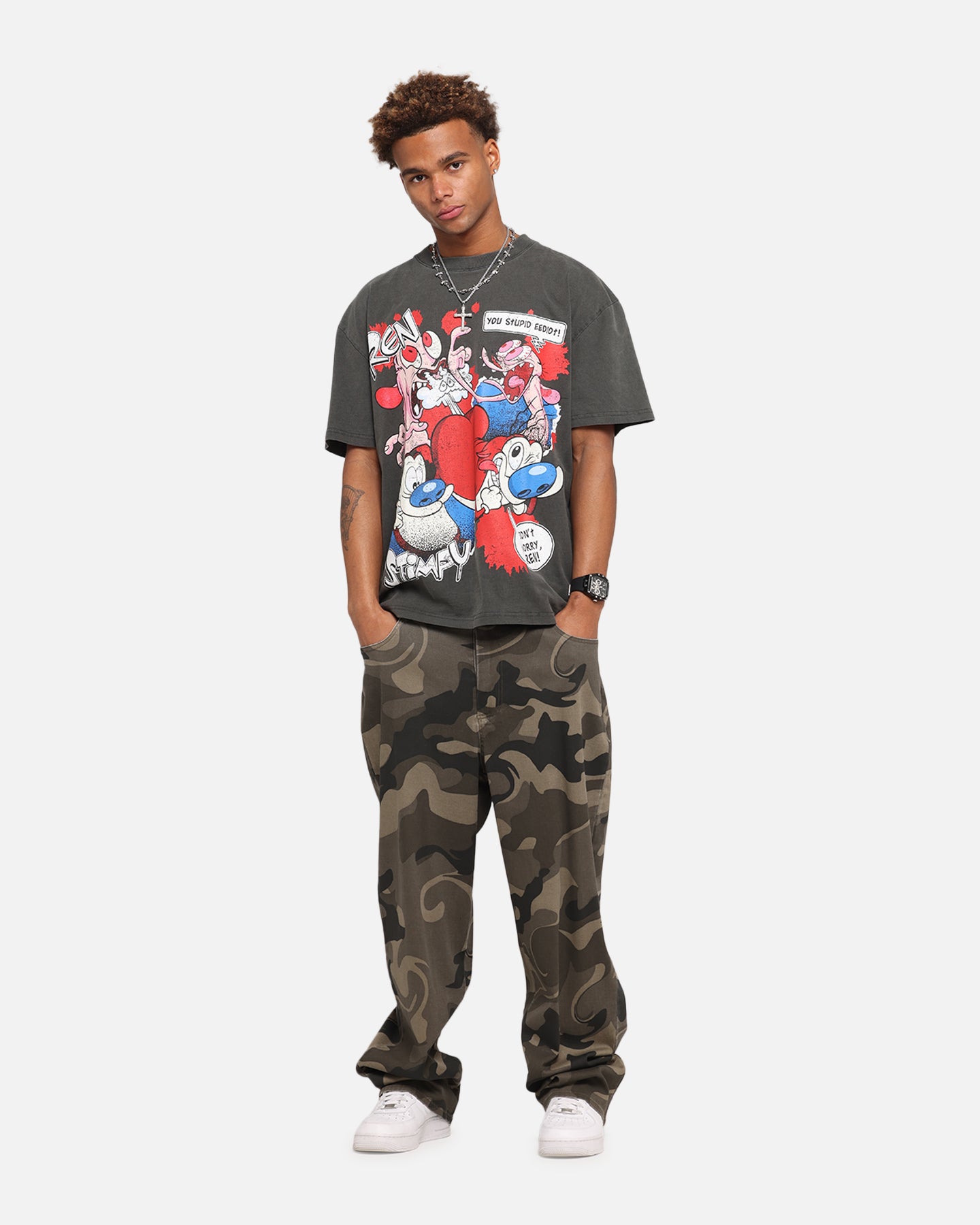 American Thrift X Nickelodeon Ren And Stimpy Heavy T-Shirt Black Wash、mySite、zt4zffjzw