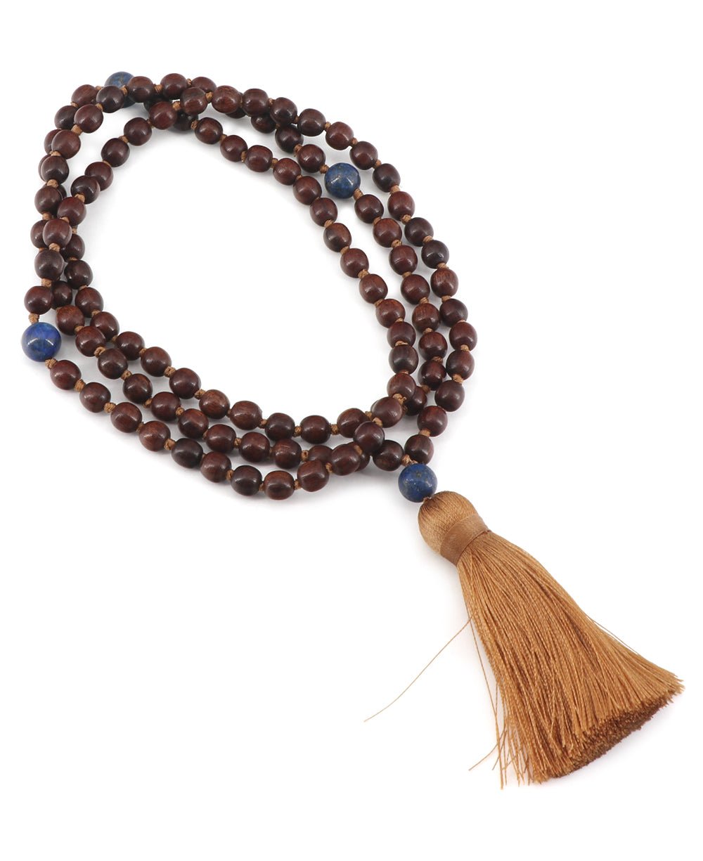 108 Beads Walnut Wood and Lapis Meditation Japa Mala、mySite、topwebapps
