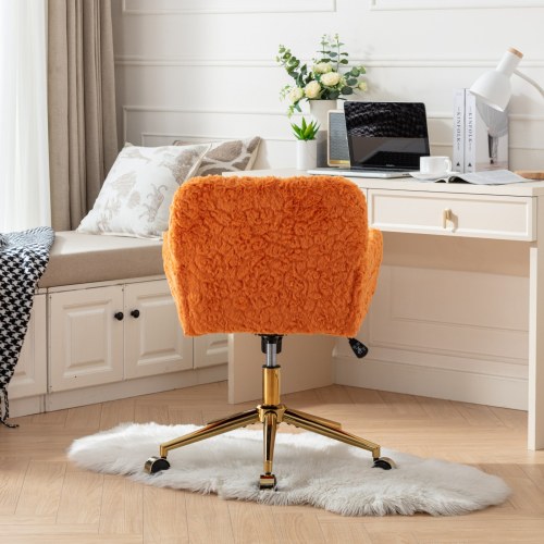 A&A Furniture Office Chair,Artificial rabbit hair Home Office Chair with Golden Metal Base,Adjustable Desk Chair Swivel Office Chair,Vanity Chair(Orange)、、casual
