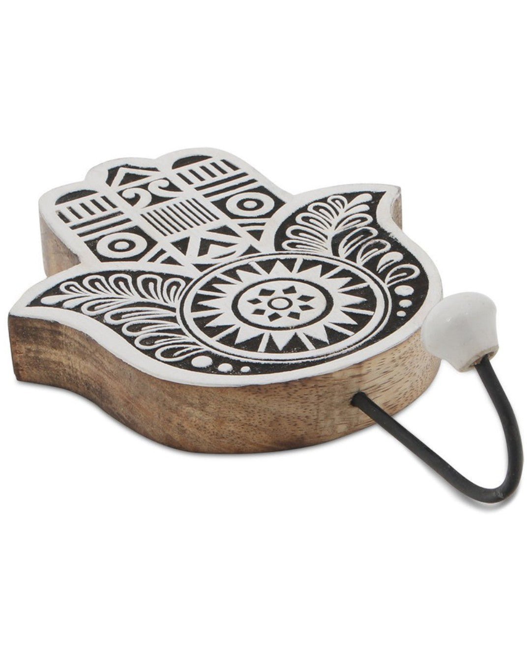 Mango Wood Block Print Design Hamsa Wall Hook、mySite、topwebapps