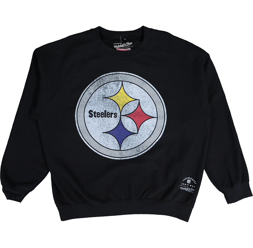 Mitchell and Ness Oversized Extra Large Print Steelers Crewneck Vintage Black、mySite、zt4zffjzw