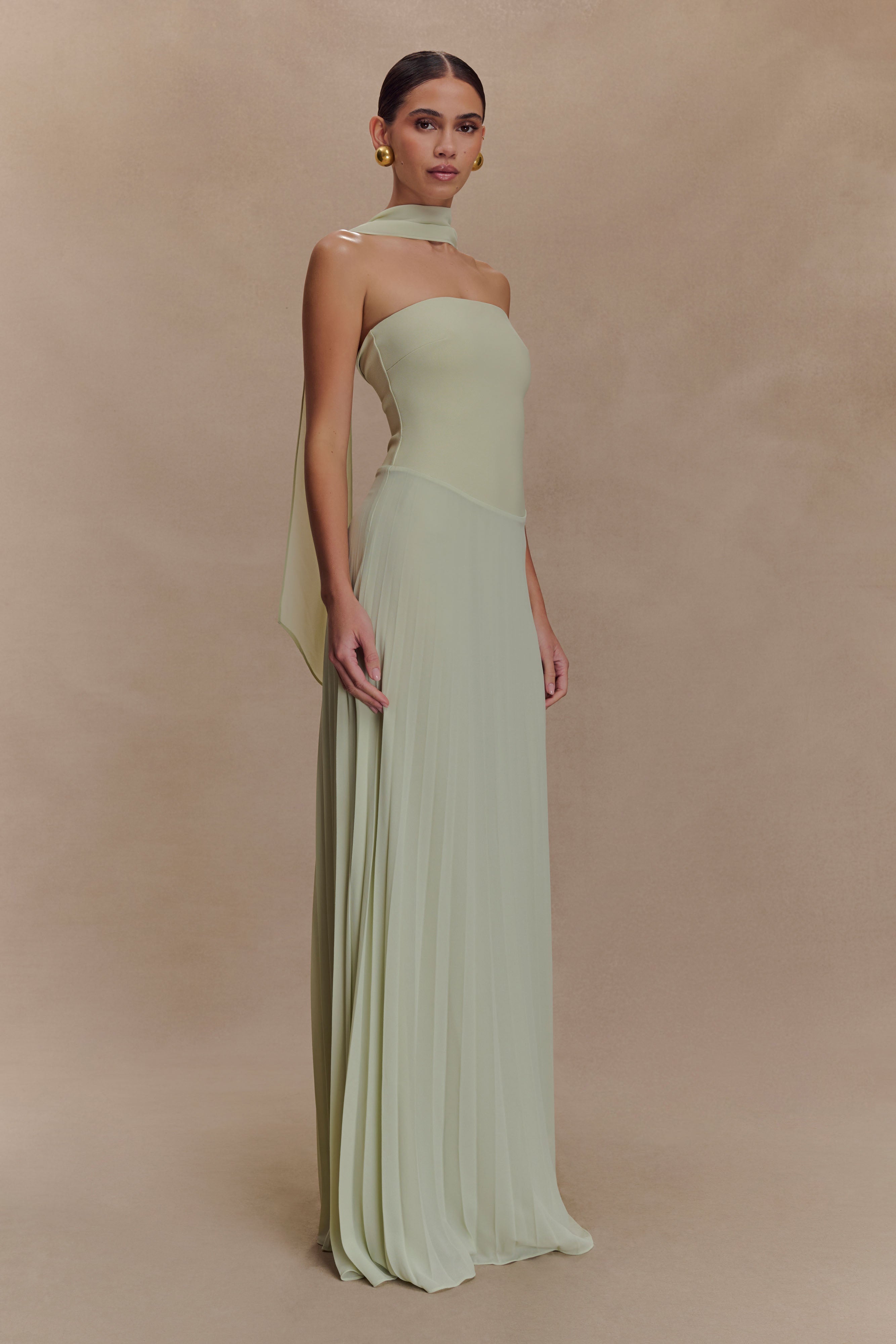 Caira Chiffon Scarf Maxi Dress - Sage、mySite、solidvoid
