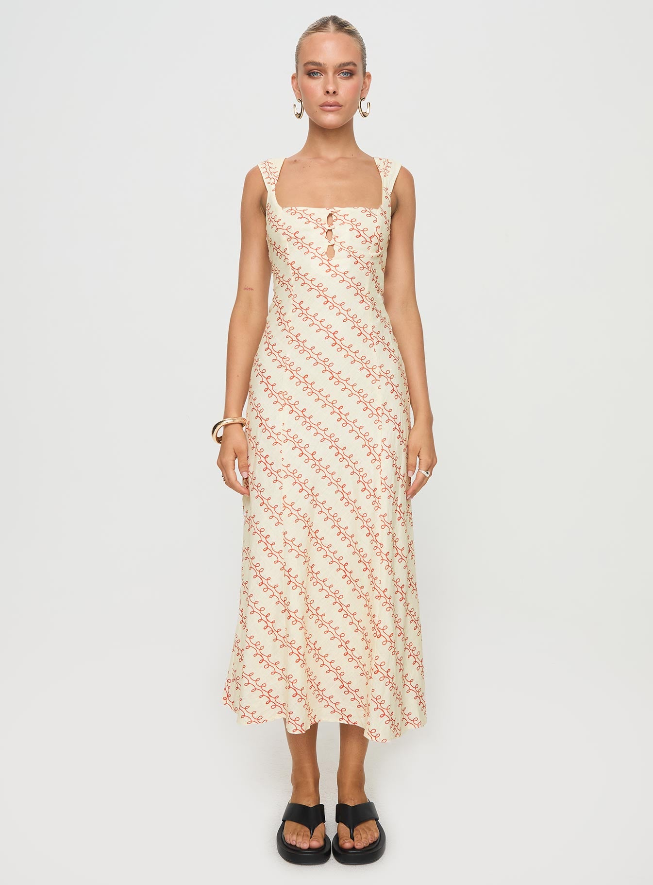 Chosen Girl Linen Blend Midi Dress Multi、mySite、solidvoid