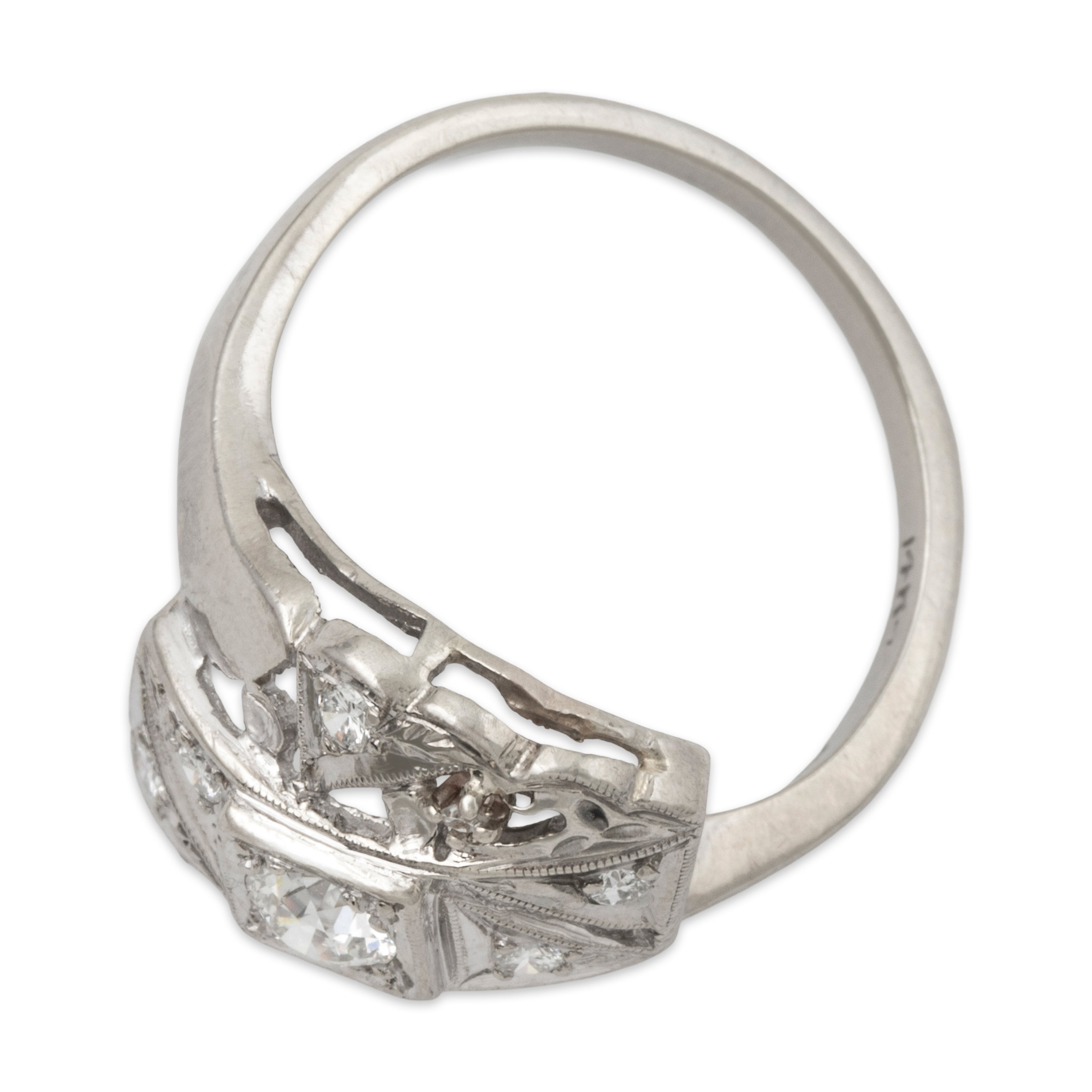 Antique Art Deco 14k White Gold .35cttw Diamond Asymmetrical Milgrain Ring 6.00、mySite、hinf8tx79