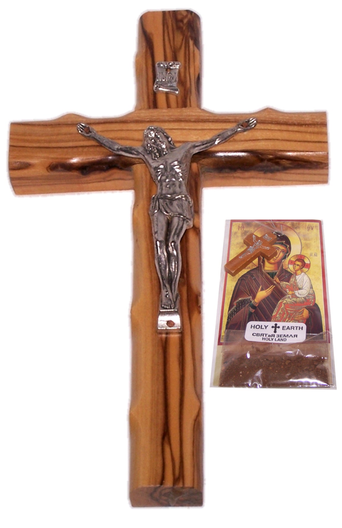 Holy Land Market Olive Wood Crucifix with Holy Earth - 8 inches、mySite、topwebapps