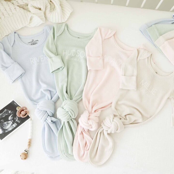  Personalized Bamboo Waffle Newborn Baby Knot Gown | Pastel Cutie、mySite、layawaytickets