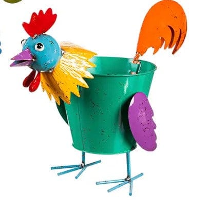 Colorful Metal Pig or Rooster Planter 2 Asst、mySite、g9winljtr