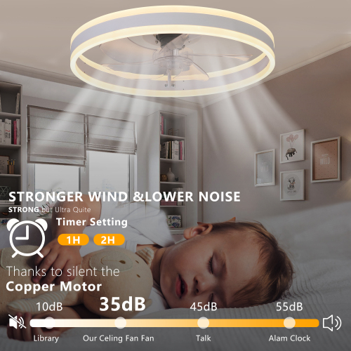 Ceiling Fans with Lights Dimmable LED Embedded installation of thin modern ceiling fans(Orange)、、eastwooduniform