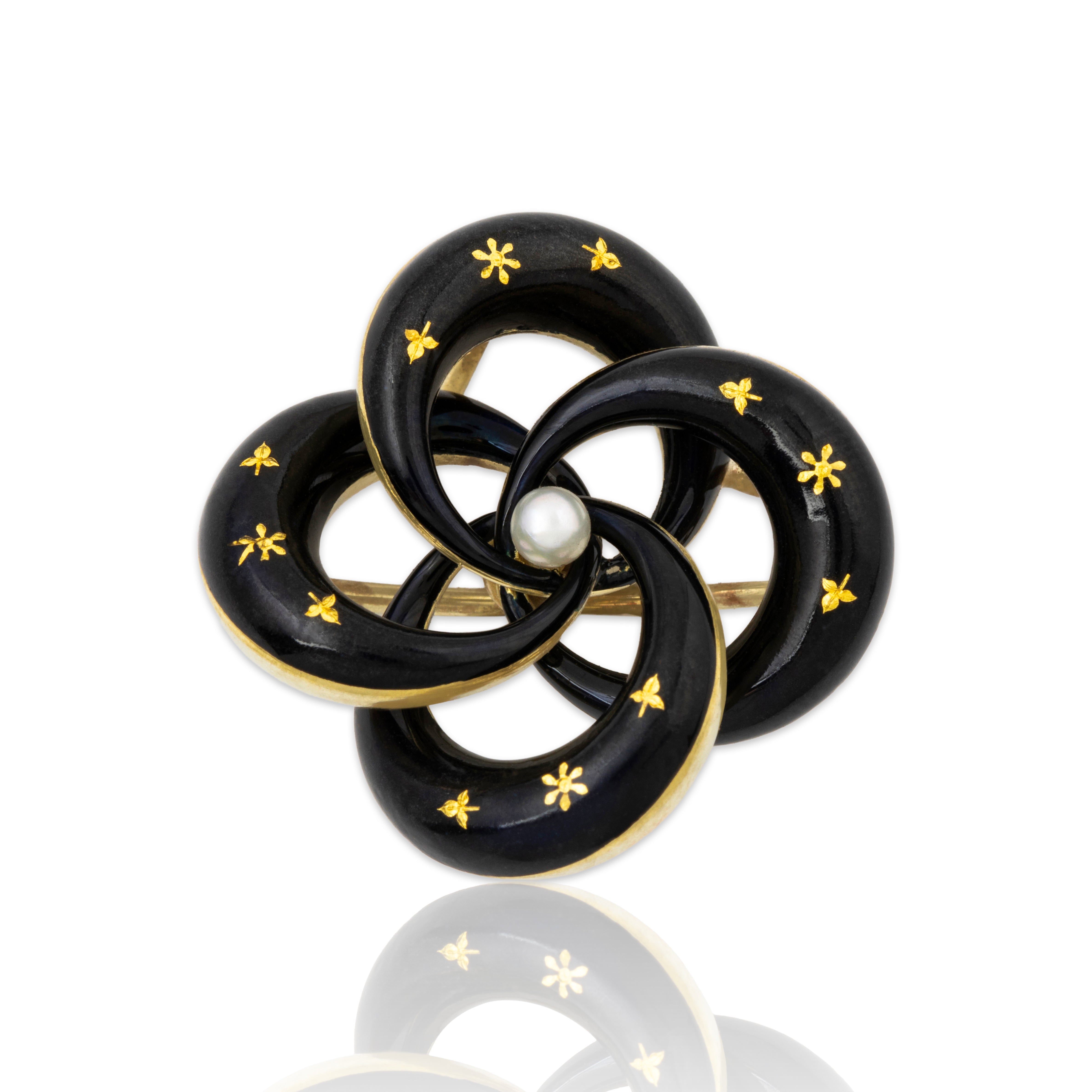 Antique Victorian 14k Yellow Gold Enamel Pearl Celestial Swirl Brooch / Pin、mySite、hinf8tx79