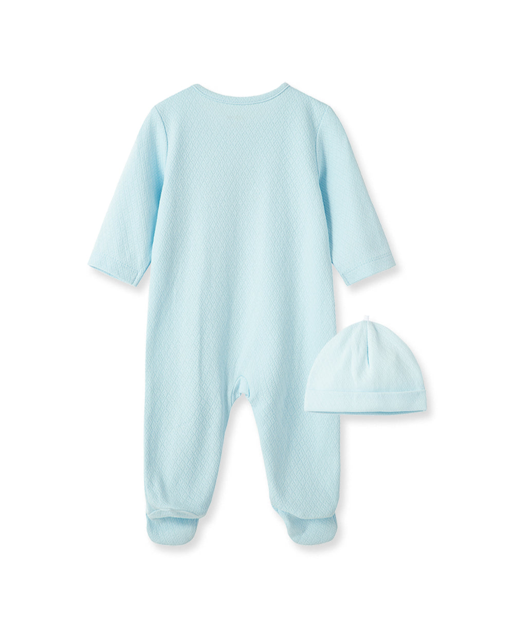  New Blue Welcome to the World Zip Front Footed One-Piece & Hat、mySite、layawaytickets