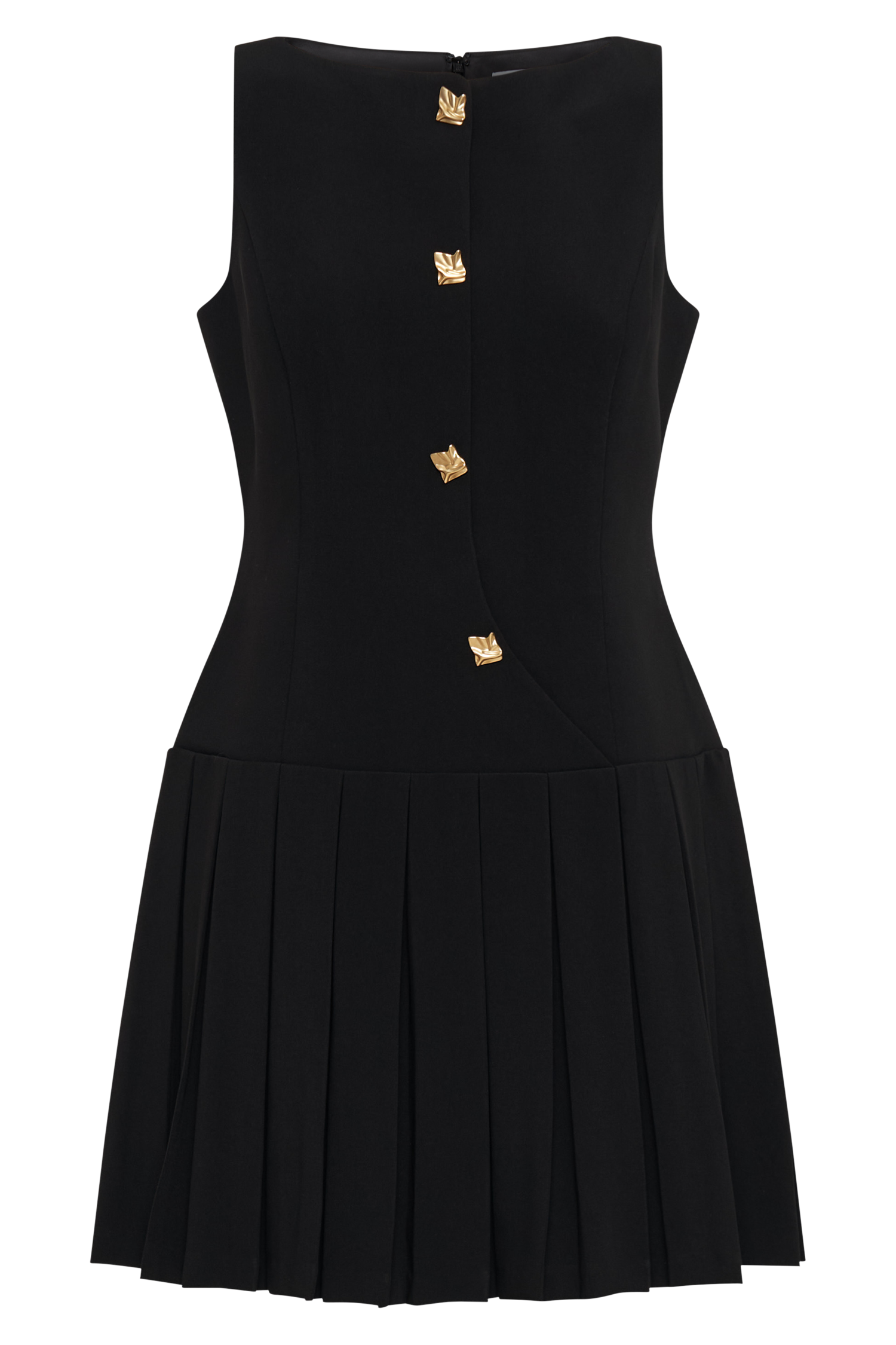 Mackenzie Sleeveless Pleated Mini Dress - Black、mySite、solidvoid