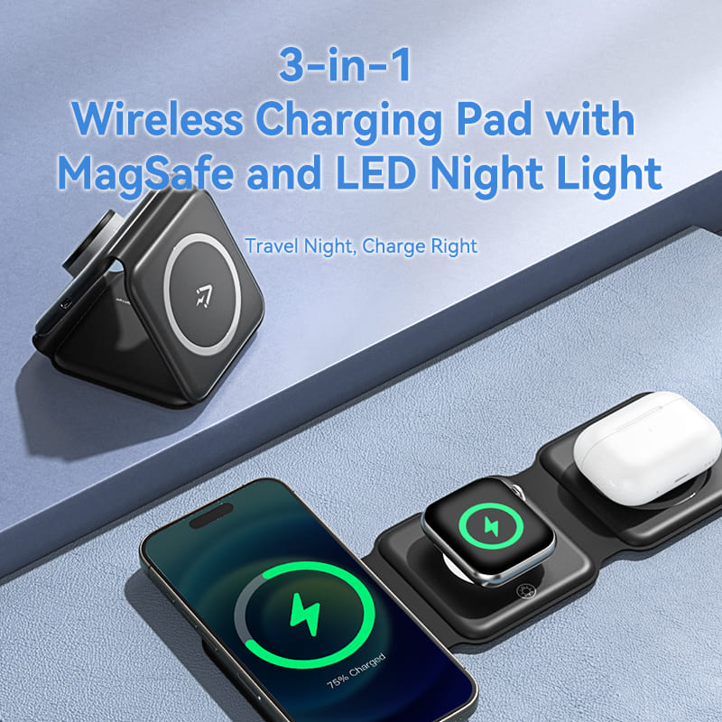 Vention 3-in-1 15W Wireless Charging Pad with MagSafe and LED Night Light Black、mySite、fannypackpong