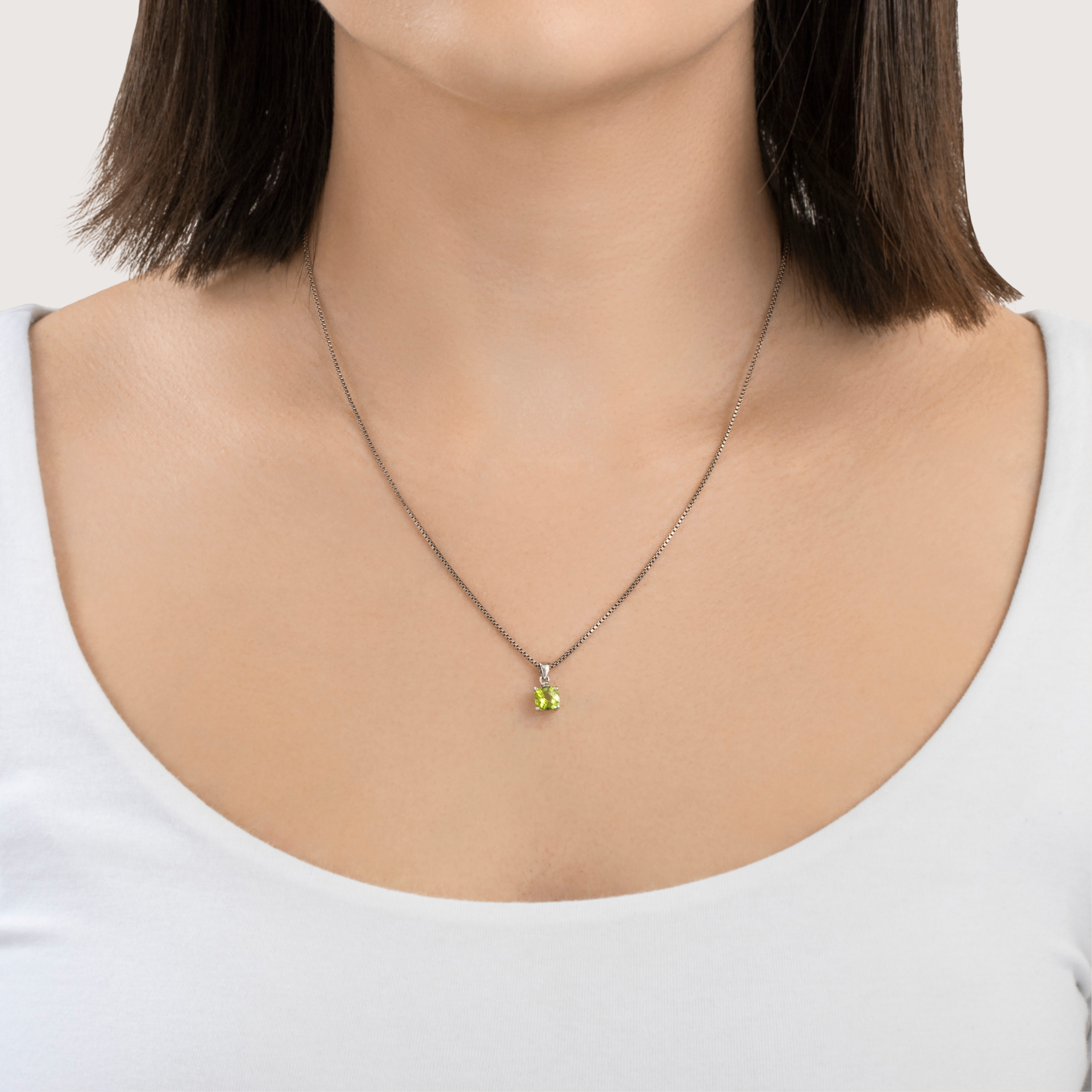 Vintage Small 10k White Gold 1ct Peridot Diamond Checkerboard Pendant、mySite、hinf8tx79