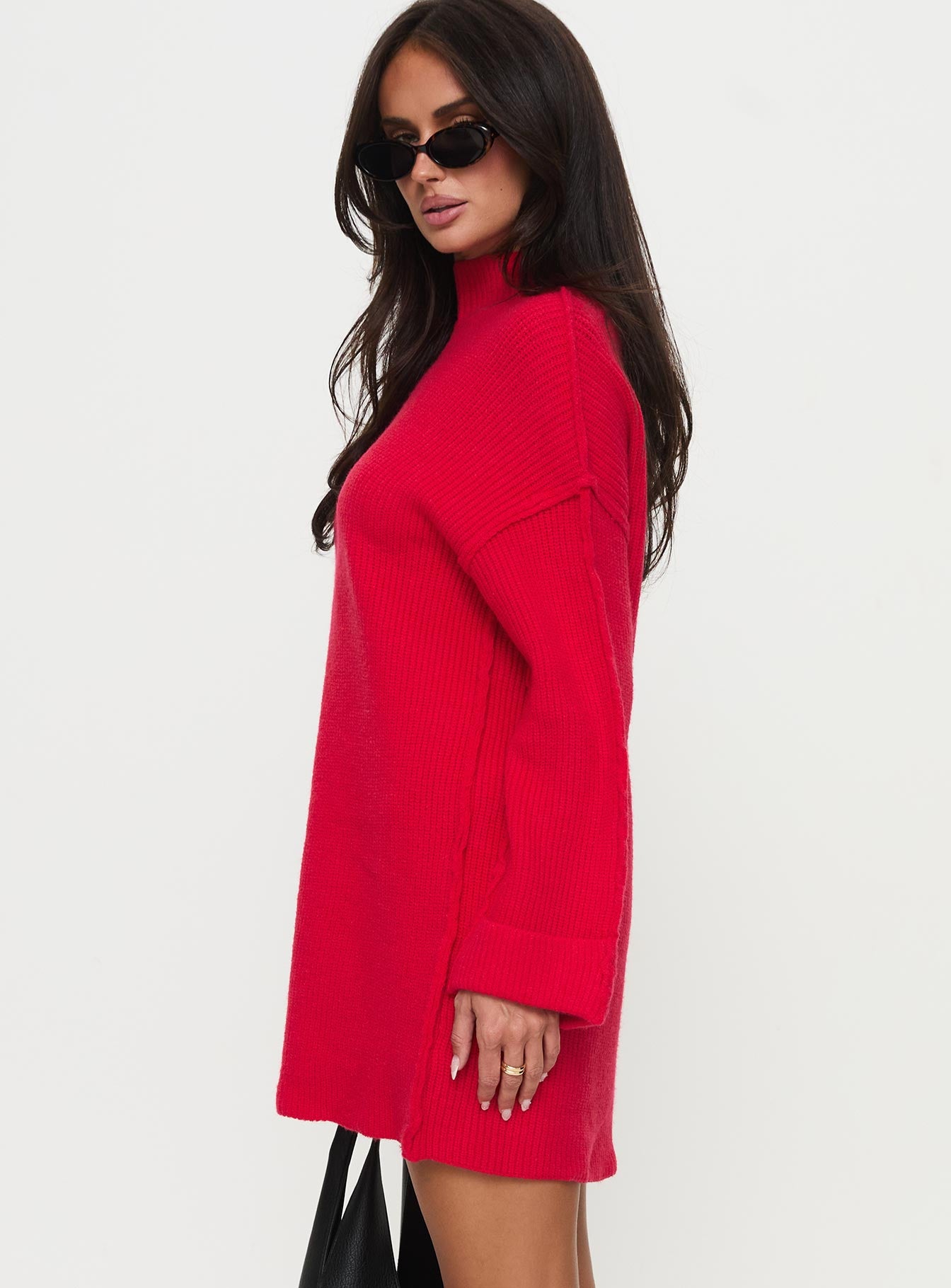 Weslie Long Sleeve Knit Mini Dress Red、mySite、solidvoid