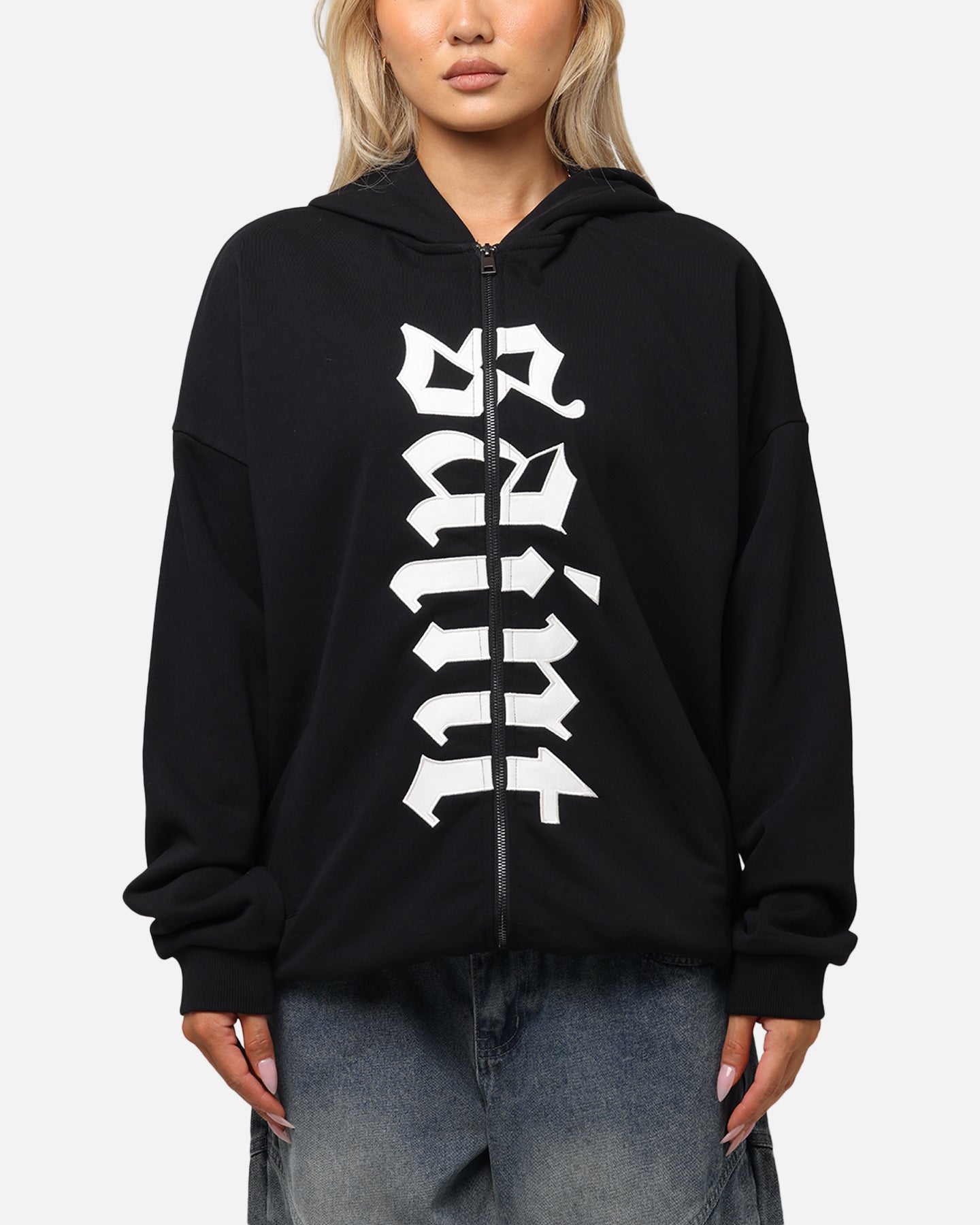 Saint Morta Gothic Distressed Zip Hoodie Black、mySite、zt4zffjzw