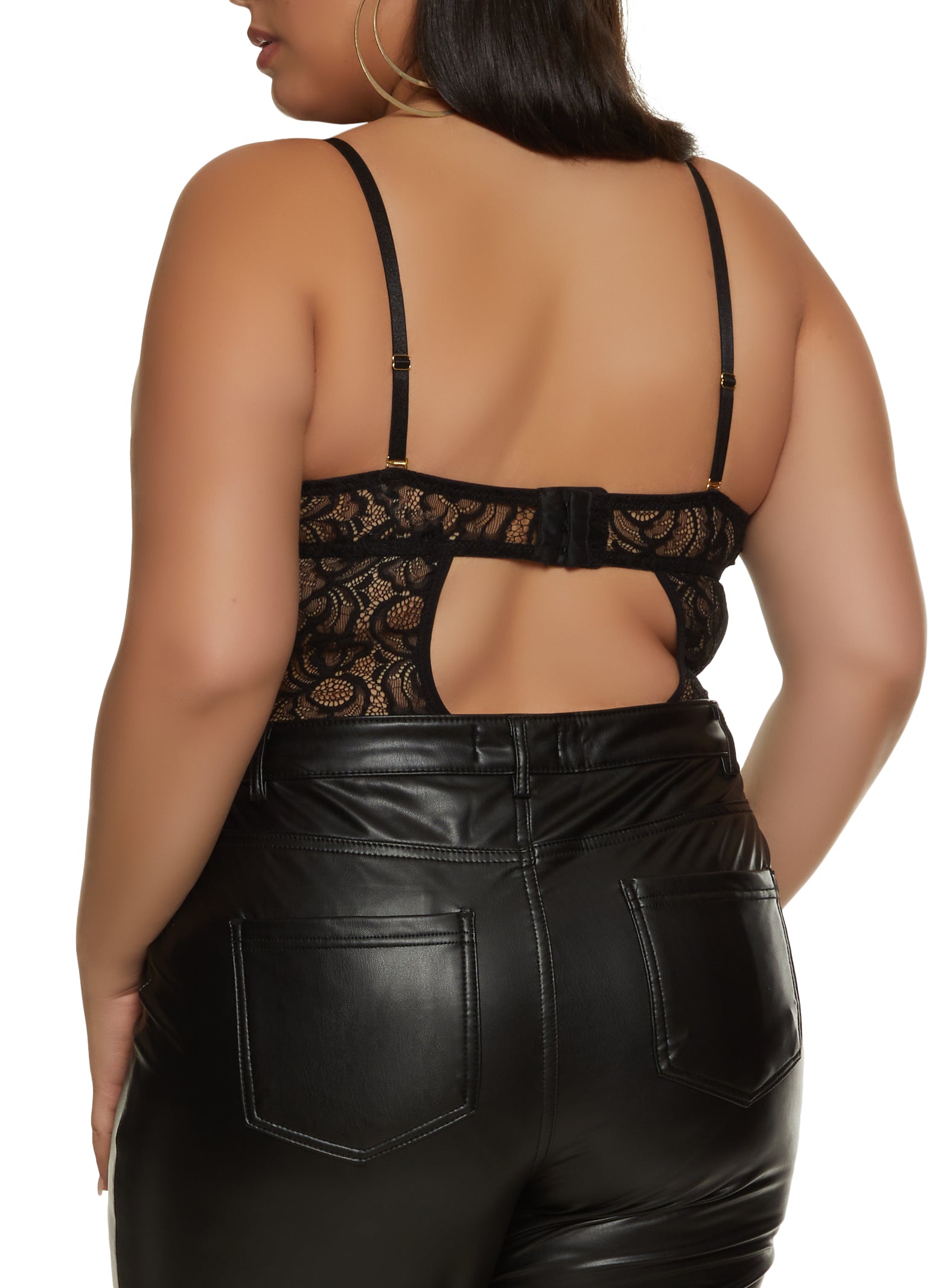 Plus Size Lace Cut Out Back Convertible Bodysuit、mySite、camillekostekn