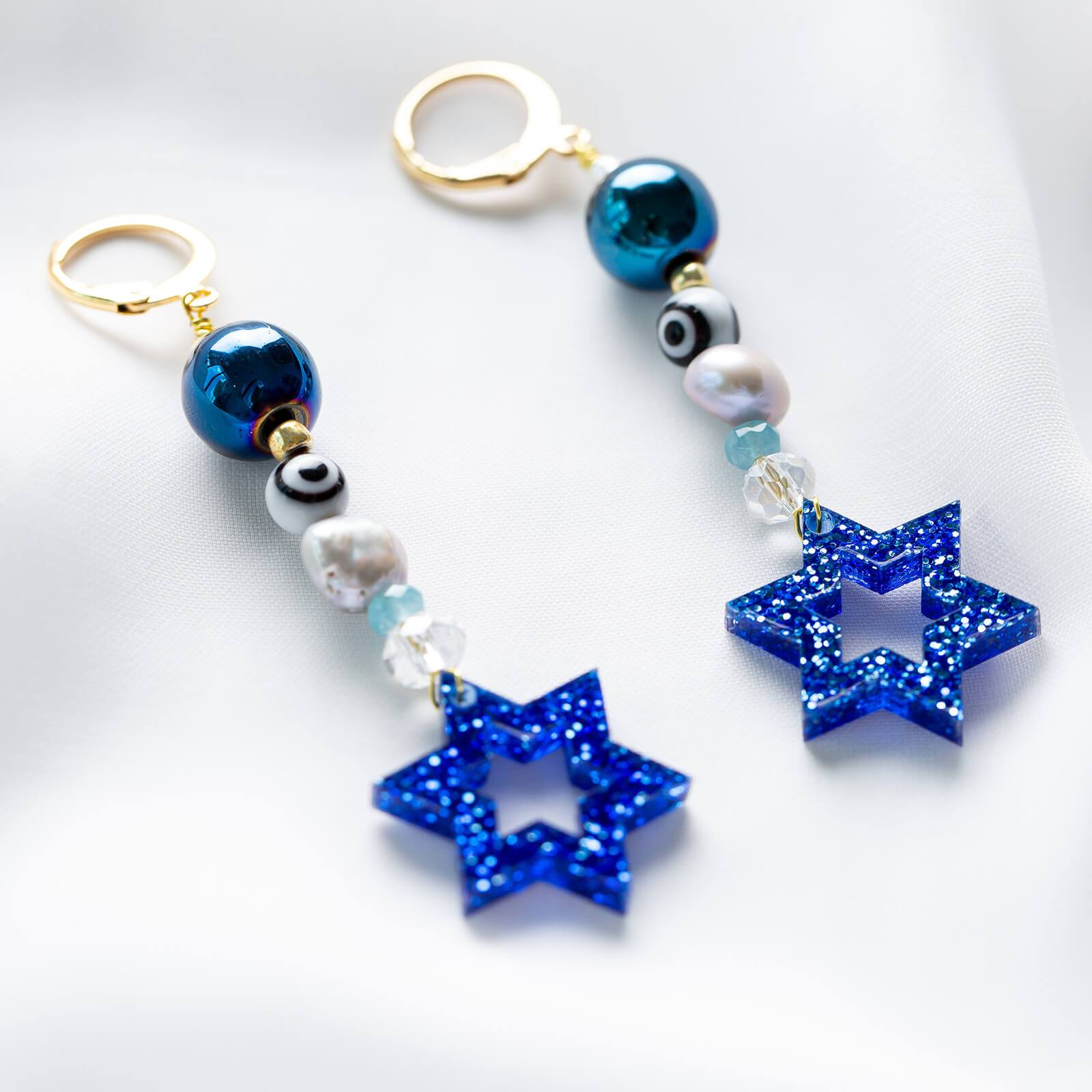 Liron Beaded Magen Earrings - Blue Glitter、mySite、topwebapps